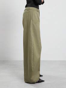 COUREZ Low Rise Medium Balloon Trousers With Seaming Detail / Y2K Casual Baggy Pants For Women Streetwear Autumn Outfits Fall Clothes Comfy 100Cotton Olive - Army Green - View 6