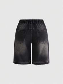 ROMWE Grunge Punk Shorts vaqueros con botones de strass para mujer de talla grande - Negro - Ver 2