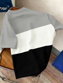 Manfinity Joysei Men's Loose Fit Colorblock Striped Print Round Neck Short Sleeve T-Shirt - Multicolor - View 2