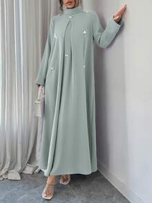 Yasmyna 女士立领褶裥休闲派对旅行阿拉伯风格连衣裙 - 綠色 - 查看 3