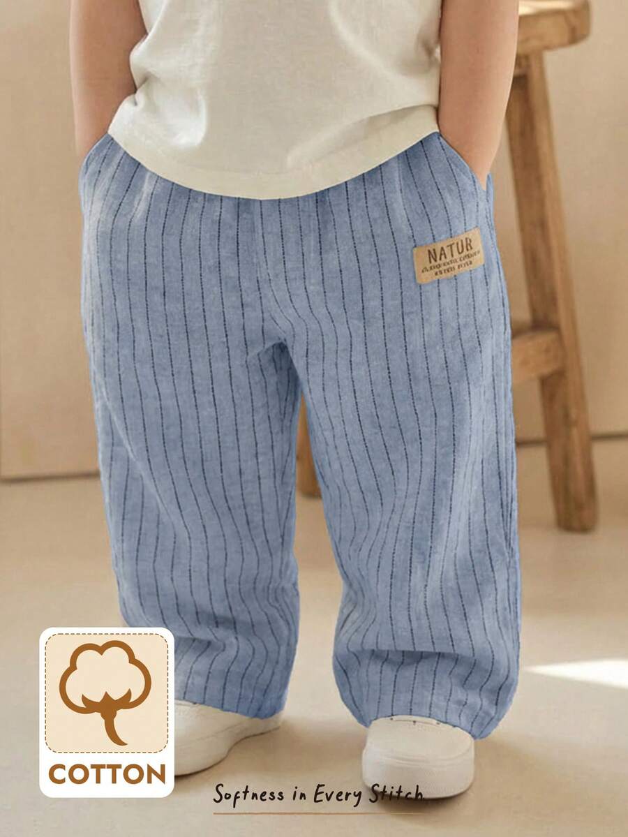 Cozy Pixies Colorful Striped Decor Elastic Waist Casual Pants For Young Boys, Versatile & Comfortable, Suitable For Outdoor, Party, Beach Holiday - Multicolor - View 1