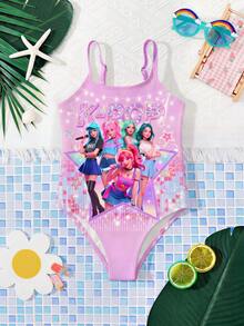 Young Girls' Casual Minimalist One-Piece Swimsuit, Suitable For Summer - Multicolor - View 1