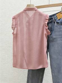 Franclia Blus Chiffon Polkadot Hitam Wanita, Elegan dan Romantis dengan Hiasan Rumbai di Bagian Bawah. - Baby Pink - View 2
