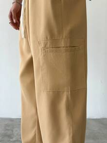 Manfinity Homme 男士直筒裤，卡其色，侧边口袋设计，实用时尚，适合街头风、嘻哈风、度假风、海滩风、休闲风等多种场合，四季皆宜，是送给男友/老公的绝佳礼物，Y2K风格 - 卡其色 - 查看 8