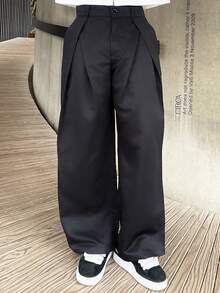 Ngobest Haus Ngobest Haus Men's Solid Color Casual Pleated Wide Leg Pants - Black - View 1