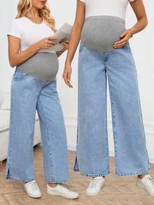SHEIN Quần jean bầu dáng rộng, thoải mái, túi xéo, ống rộng, thích hợp mặc hàng ngày, đi làm, mùa hè, lễ hội, đi nghỉ mát, tốt nghiệp, phong cách Y2K, dễ thương, thời trang đường phố, quyến rũ, dự tiệc, đám cưới, thanh lịch, công sở, nữ tính, đi biển, tốt nghiệp, quần jean bầu màu sáng, ống rộng, denim với miếng đệm bụng thoải mái, quần jean bầu dáng rộng, denim với đai bụng có gân. - Màu xanh lam - Xem 6