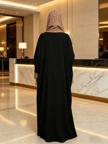Yasmyna Bộ 2 món: Khăn Hijab + Áo choàng Abaya hở. Trang phục phong cách cardigan tối giản, thời thượng và thanh lịch. - màu đen - Xem 2