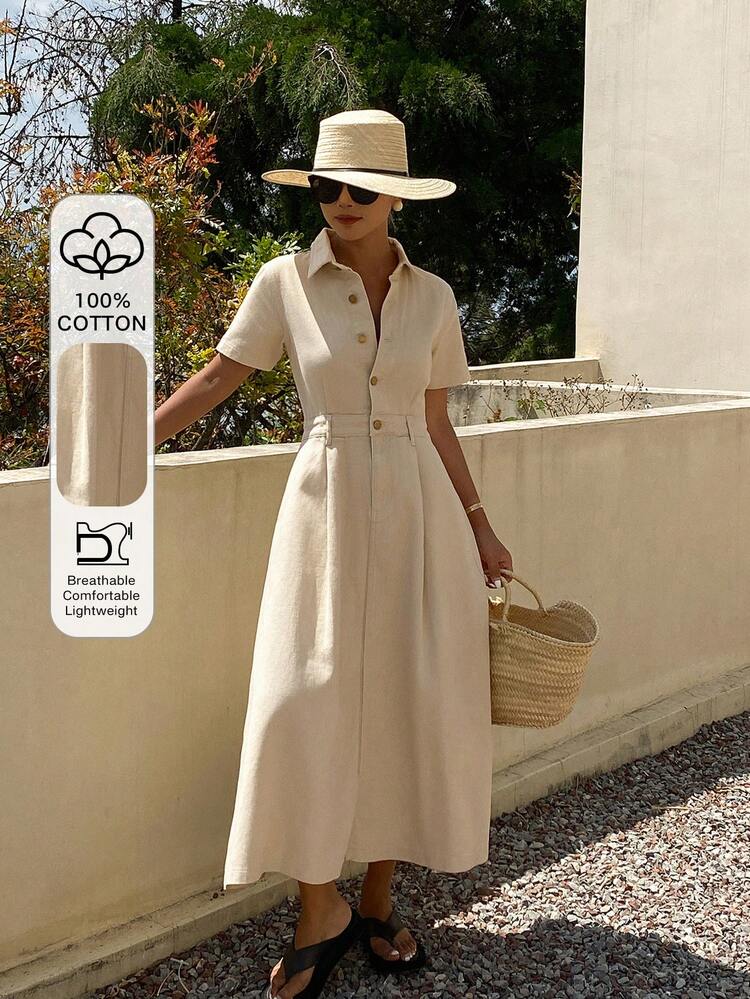 Women's Solid Color Casual Minimalist Everyday Denim Dress Sun Dresses For Women