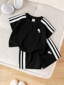 Bubblio 2pcs Baby Toddler Boy Girl Summer Outfit Set,Short Sleeve T-Shirt And Shorts,Black And White Checkered,Casual Beach Sports Style Tracksuit Streetwear - Black - View 5