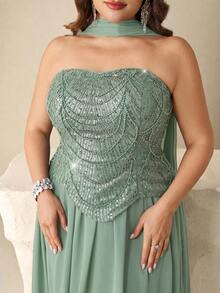 Coutiva Elegant Sequin Embellished Dress, High-End Formal Gown For Banquet And Party - Green - View 5