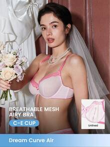 LUVLETTE Dream Curve Air 无衬里透气塑形粉色薄纱蕾丝边女士文胸 - 粉色 - 查看 1