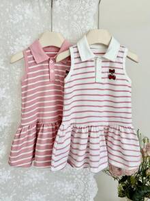 SHEIN Bộ 2 chiếc váy cổ polo không tay cho bé gái, màu hồng và trắng. - Nhiều màu - Xem 4