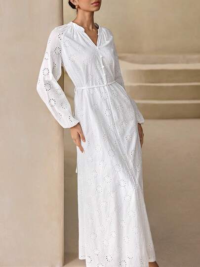 Graceveil Eyelet Embroidery Casual Loose Daily Wear Dress For Women