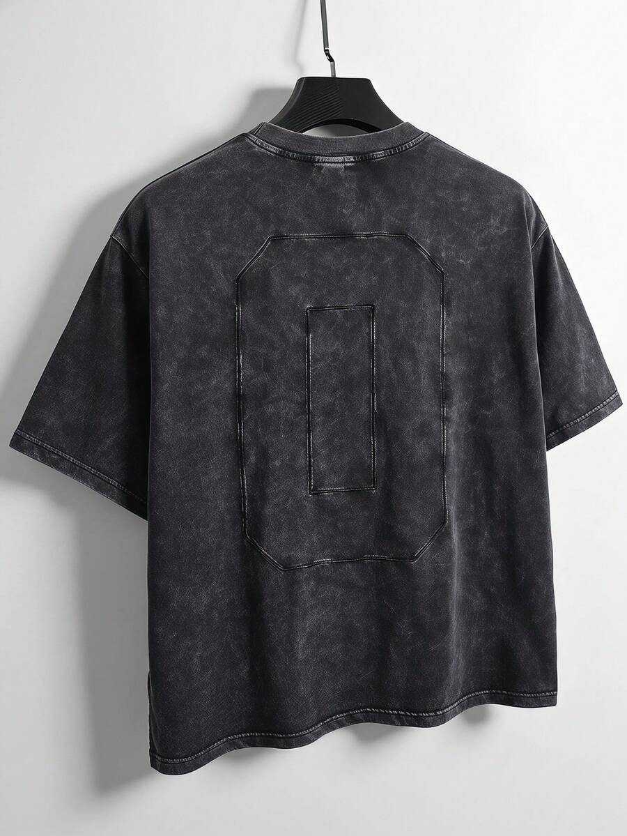 SWAVVY Camiseta de manga corta de cuello redondo con ajuste holgado casual para hombre con bordado, gris - Gris - Ver 1
