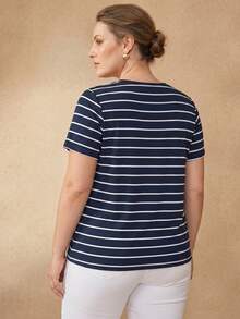 MOTF PREMIUM PLUS STRIPED KNIT ROUND NECK T-SHIRT, SUMMER - Blue and White - View 5