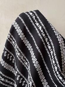 EMERY ROSE Plus Size Women's 2pc Set,Summer Black And White Boho Vacation Outfits,Solid Notch Neck Sleeveless Blouse Top & Striped Print Shorts With Pockets - Black and White - View 9