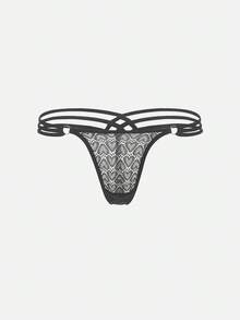 Bella Beso Ring Linked Cut Out Sexy G-String - Black - View 1