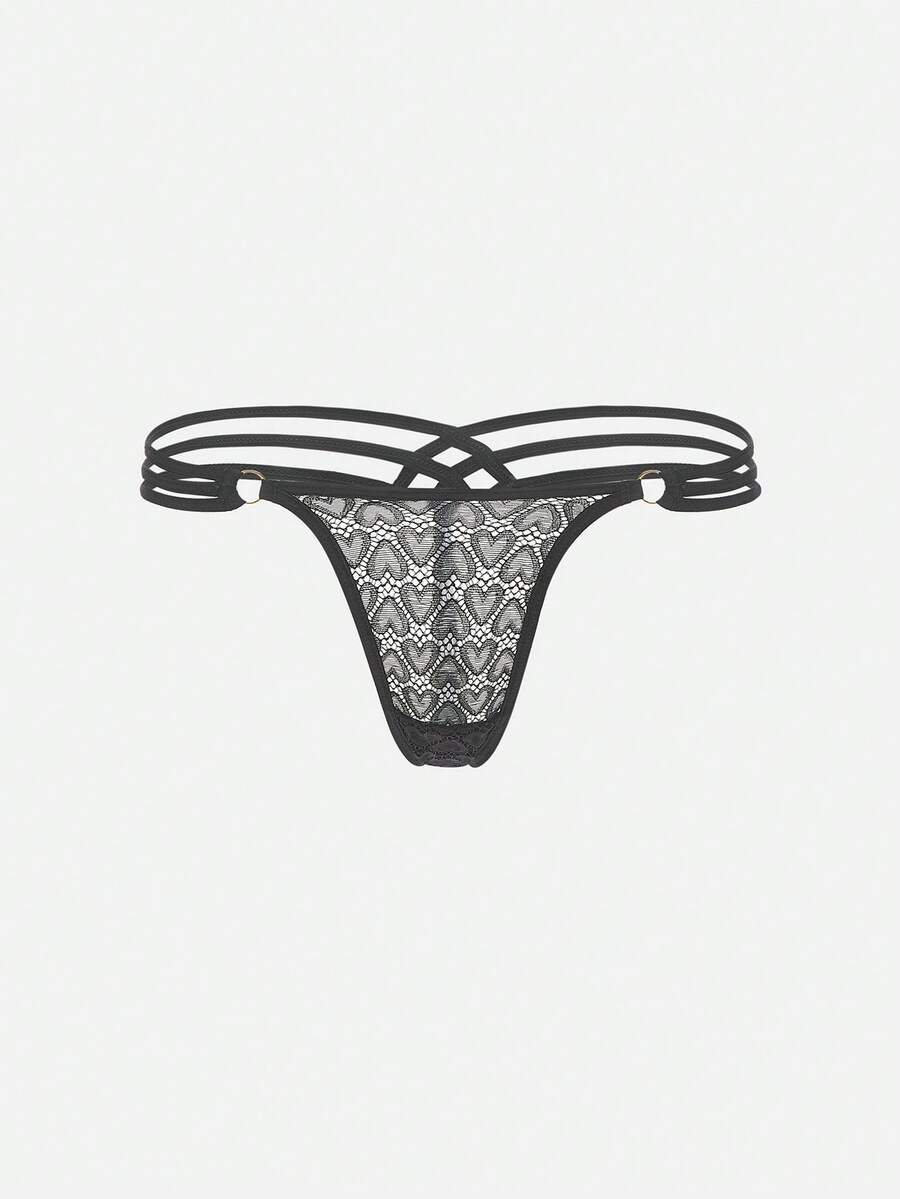 Bella Beso Ring Linked Cut Out Sexy G-String - Black - View 1