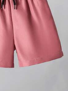 SHEIN Streecool Kids 男童热带椰树印花短袖T恤和短裤套装，休闲度假及日常穿着 - 黑色 - 查看 10