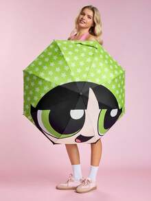 THE POWERPUFF GIRLS X SHEIN 1把印有logo的雨伞，UPF 50+防紫外线，适用于学校、工作、户外和日常使用，专为大学生、高中生、男士和女士设计，附赠烧毁之书 - 綠色 - 查看 3