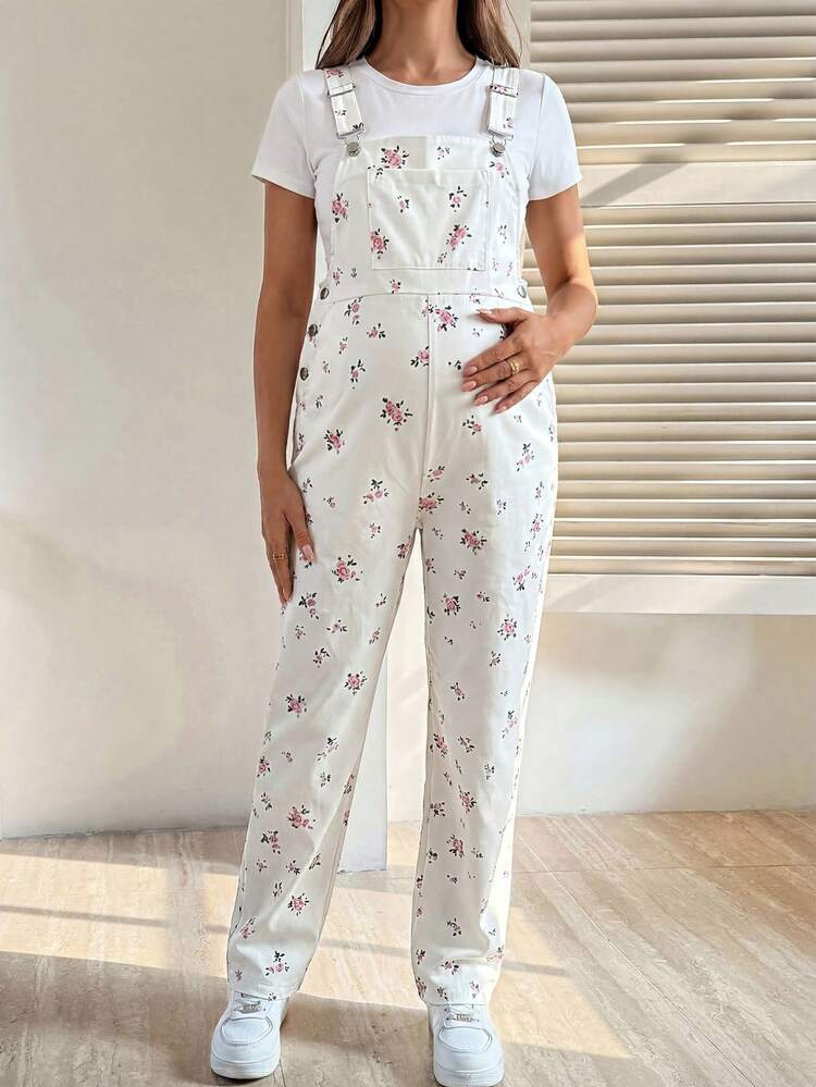 SHEIN Mono de maternidad con estampado floral ditsy - Blanco - Añade 8