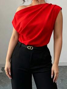 Elenzga Elegant Commuting & Vacation Style Casual Loose Fit Plus Size Women Shirt, Comfortable Fabric, Suitable For Spring, Summer And Autumn - Red - View 5