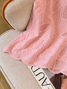 Blusa sin mangas con bordado y ribete de concha blanca para mujer, vacaciones - Rosa - Ver 4