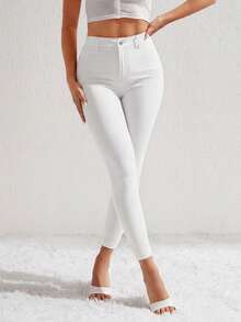 Selenza Jeans Slim Fit Warna Polos Kasual, Dasar, Serbaguna, untuk Sehari-hari, Musim Panas, dan Musim Panas. - Putih - View 4