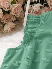 DreamSkyne Plus Size Women V-Neck Ruffle Hem Casual Blouse - Green - View 5