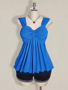 ICON Top de Punto sin Mangas con Frente Torcido Color Vino para Mujer Talla Grande, Estilo Y2K, Ideal para Graduación/Vuelta al Cole, Tops Lindos de Verano - Azul 2 - Ver 3
