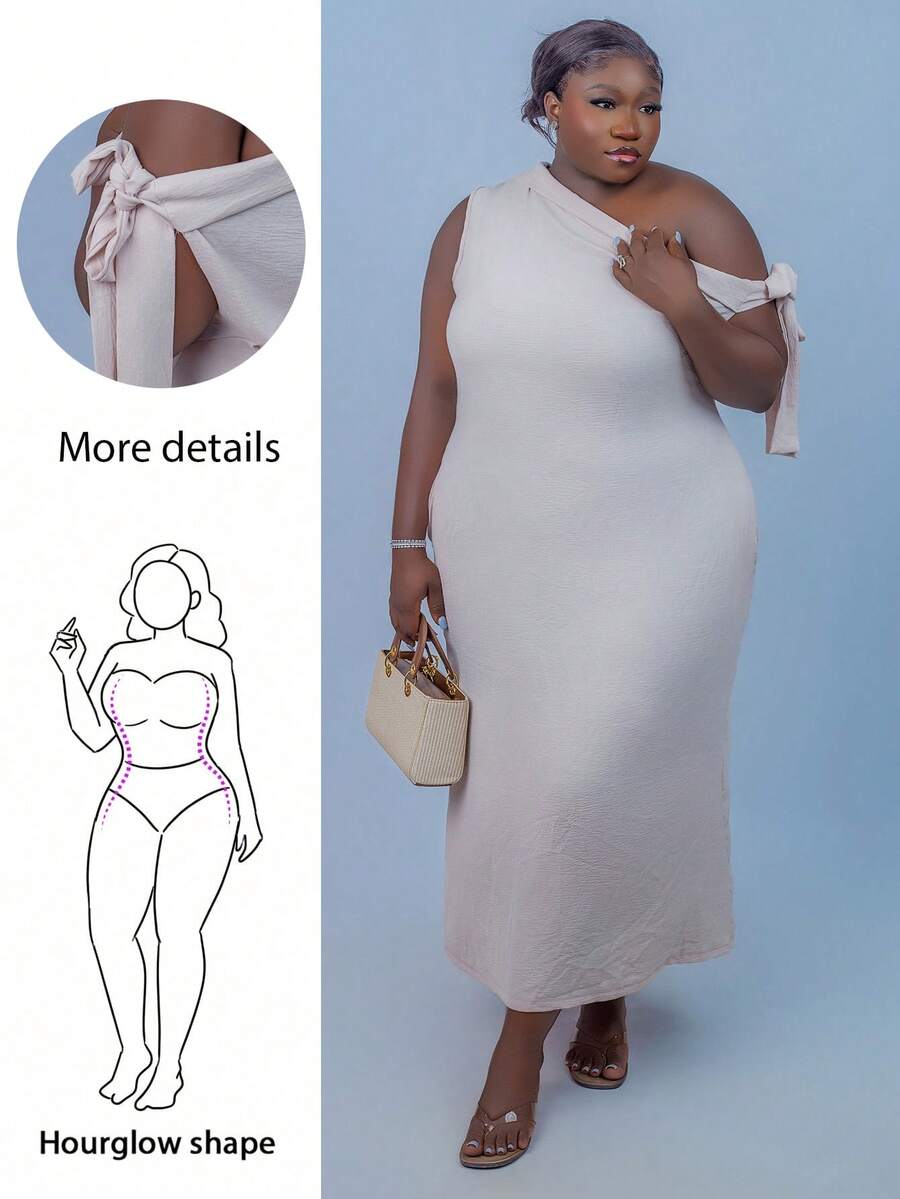 CurvyTilda Einfarbiges Kleid in Große Größen, Lässig & Urlaubsmode für den Alltag, Frühling/Sommer - Aprikosenfarben - Übersicht 1