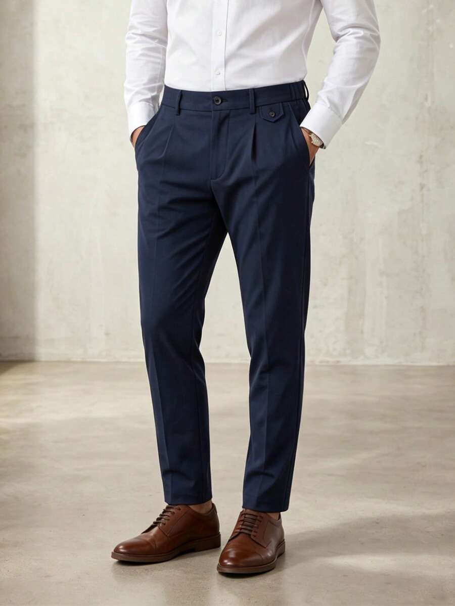 Manfinity Homme Men's Slim Fit Casual Business Pants - Navy Blue - View 1
