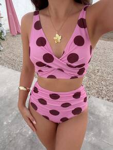 SHEIN Bộ bikini chấm bi mùa hè dành cho nữ, thích hợp đi biển. - Nhiều màu - Xem 3