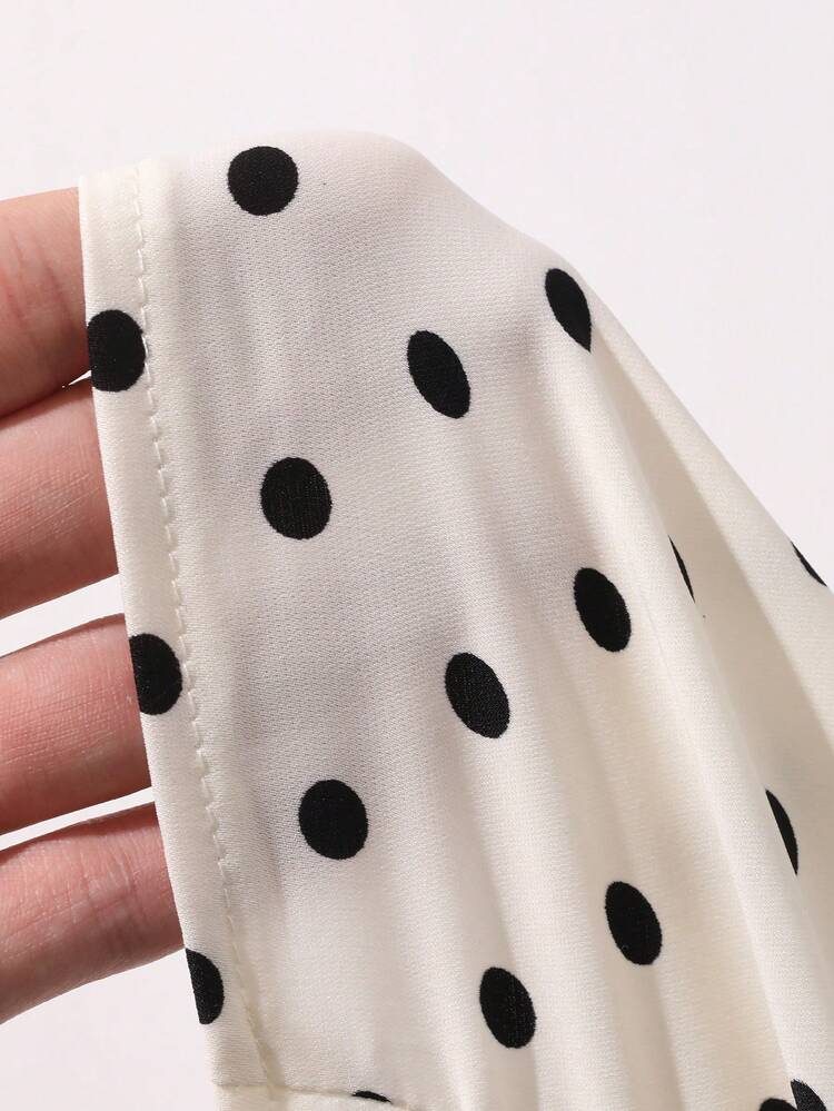 Women's Polka Dot Square Collar Ruffle Sleeve Fitted Blouse, Spring & Summer