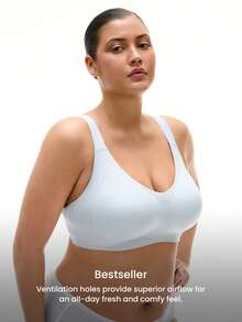 LUVLETTE Plus Dream Curve Air Wireless Full Coverage Seamless Side Support Lounge Bra Bralette Bra No Show Breathable T-Shirt Airy Underwear Workout Sticky Basic Blue Invisible SizeFreedom Bra - Baby Blue - View 10