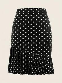 Editum Women's Elegant High Waist Knitted Elastic Black And White Polka Dot Pleated Skirt,Summer 70s Country Style Mini Skirt For Work Office Wear Outfit - Black and White - View 5