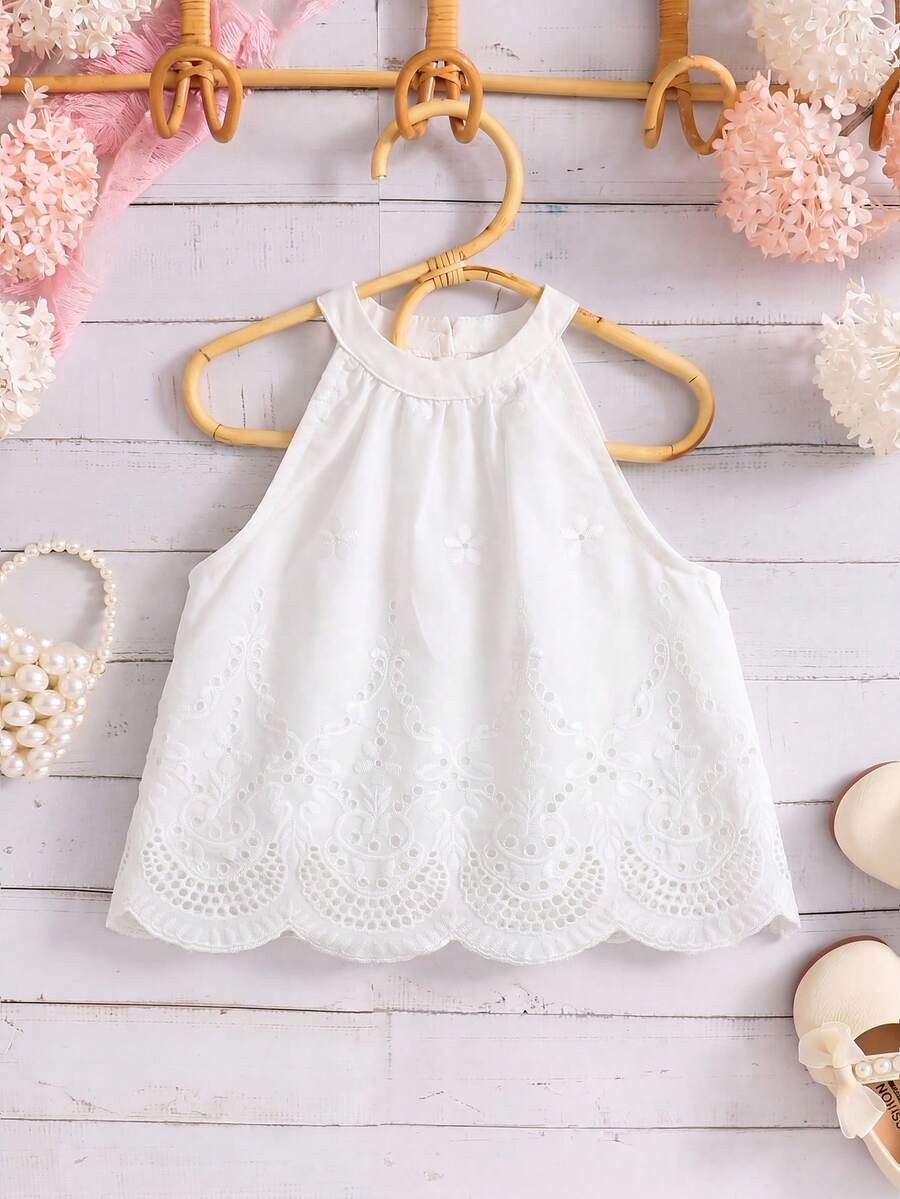SHEIN Áo tank top không tay cổ tròn màu trơn dành cho bé gái, kiểu dáng thường ngày. - trắng - Xem 1