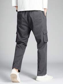 OTTIMOZO Loose Fit Men's Flap Pocket Drawstring Waist Pants - Dark Grey - View 2