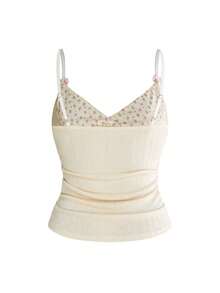 ROMWE Millennium Retro Babe All-Match Ditsy Floral 2-Piece Set, Camisole Top, Plus Size, Spring/Summer - White - View 2