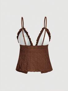 SHEIN MOD Women's Solid Color Swimwear Set For Vacation & Beach - Brown - View 9