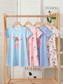 Genkimix Kids Set de 2 piezas de pijama de camisón de manga corta con estampado de oveja de dibujos animados minimalista y lindo para niña, rosa y gris - Multicolor - Ver 6