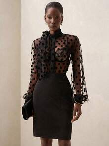Briarwyn Blusa transparente de mujer con estampado de lunares, de moda y sexy - Negro - Ver 5