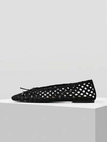 MOTF PREMIUM WOMEN'S WOVEN BOW DECOR BLACK FLATS FOR CHRISTMAS - Black - View 3
