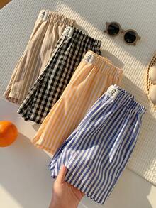 4pcs Kids Boys' Summer Casual Vacation Striped & Plaid Shorts, Beach Shorts, Basic Shorts, Suitable For Summer - Multicolor - View 8