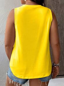 Ceyna Plus Size Casual Solid Color V-Neck Loose Tank Top, Summer - Yellow - View 2