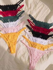 Lullawish 12 Stück/Set romantische, sexy Spitzen-Damen-Tanga, verschiedene Farben - Verschiedenfarbig - Übersicht 8
