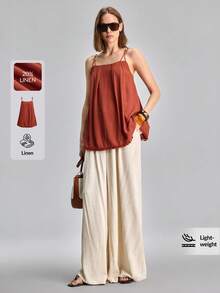 Ontre Áo camisole nữ màu trơn, thiết kế xếp ly, kiểu dáng thường ngày. - màu nâu - Xem 3