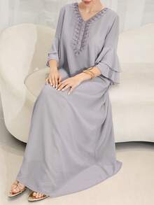 Yasmyna Đầm kiểu Ả Rập tay chuông thanh lịch dành cho nữ - Màu tím hoa cà - Xem 6