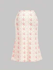 SHEIN MOD Bộ đồ 2 mảnh cỡ lớn màu hồng lãng mạn in họa tiết: Áo vạt lệch và chân váy đuôi cá, bộ đồ 2 mảnh in họa tiết cổ điển, họa tiết hoa dán tường. Bộ đồ hai mảnh thanh lịch. - Nhiều màu - Xem 8