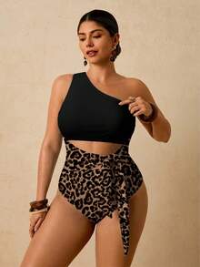 Travachic Plus Size Retro Leopard Print Contrast Color One-Piece Swimsuit, Beach Bathing Suits For Women One Piece Swimsuit Women - Multicolor - View 6